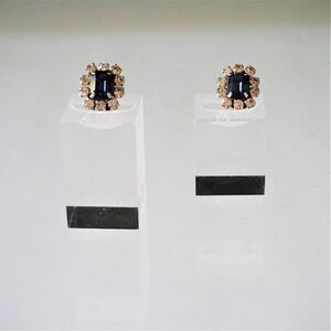 Christian Dior Clip On Earrings Vintage 60s Germany Blue Tanzanite w Crystals -